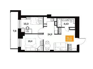 3-к квартира, строящийся дом, 51м2, 16/19 этаж