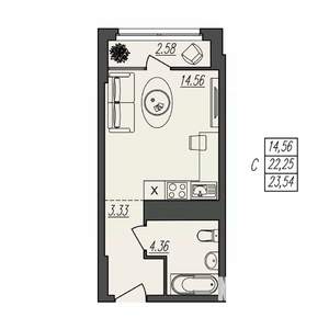 Студия квартира, вторичка, 24м2, 3/17 этаж