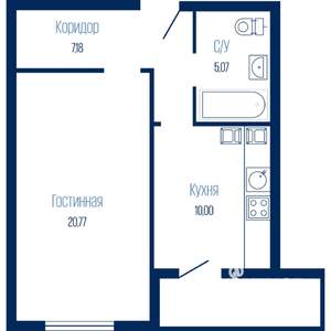 1-к квартира, строящийся дом, 47м2, 13/19 этаж