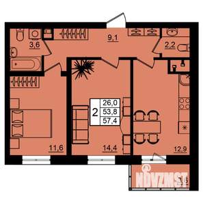 2-к квартира, вторичка, 57м2, 12/16 этаж