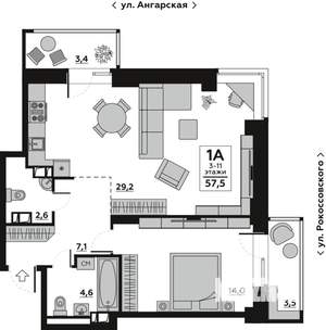 1-к квартира, вторичка, 58м2, 4/19 этаж