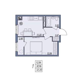 1-к квартира, вторичка, 32м2, 8/8 этаж