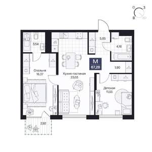 2-к квартира, вторичка, 67м2, 5/10 этаж
