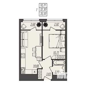 1-к квартира, вторичка, 35м2, 2/17 этаж