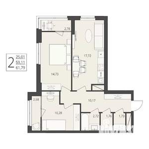 2-к квартира, вторичка, 62м2, 5/17 этаж
