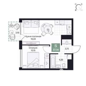 1-к квартира, вторичка, 37м2, 4/10 этаж