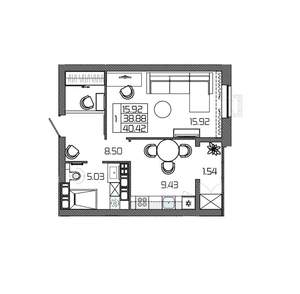 1-к квартира, вторичка, 40м2, 22/24 этаж