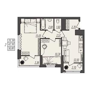 2-к квартира, вторичка, 51м2, 10/17 этаж