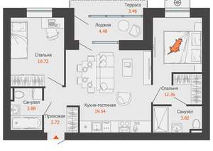 2-к квартира, вторичка, 57м2, 4/6 этаж