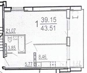 1-к квартира, вторичка, 39м2, 6/9 этаж