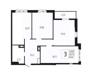 3-к квартира, вторичка, 90м2, 5/18 этаж
