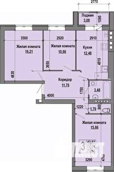 3-к квартира, строящийся дом, 74м2, 4/4 этаж