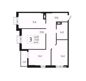 3-к квартира, вторичка, 83м2, 4/18 этаж
