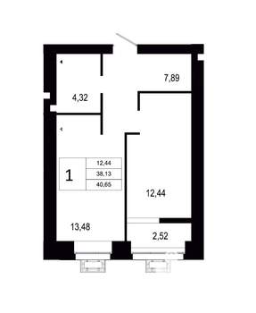 1-к квартира, вторичка, 41м2, 6/9 этаж
