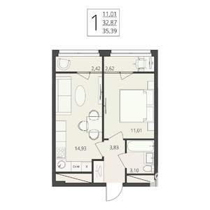1-к квартира, вторичка, 35м2, 11/17 этаж