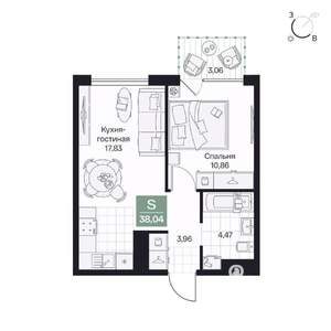 1-к квартира, вторичка, 38м2, 4/10 этаж