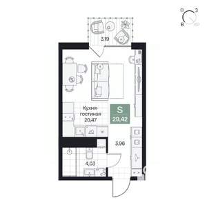 Студия квартира, вторичка, 29м2, 3/10 этаж