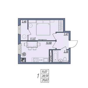 1-к квартира, вторичка, 30м2, 5/8 этаж