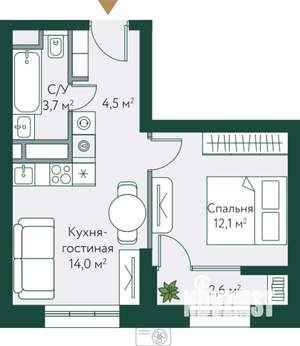 1-к квартира, вторичка, 37м2, 9/24 этаж