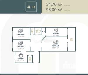 4-к квартира, вторичка, 93м2, 7/9 этаж