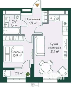 1-к квартира, строящийся дом, 44м2, 17/24 этаж