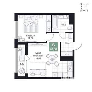 1-к квартира, вторичка, 43м2, 2/8 этаж