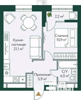 1-к квартира, вторичка, 44м2, 9/24 этаж