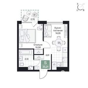 1-к квартира, вторичка, 33м2, 3/9 этаж