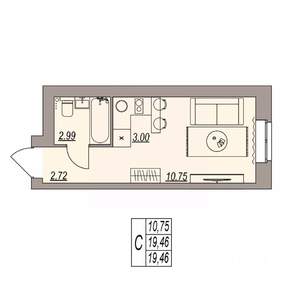 Студия квартира, вторичка, 19м2, 3/3 этаж