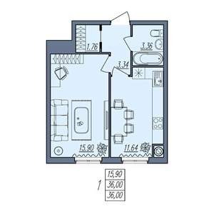 1-к квартира, вторичка, 36м2, 1/10 этаж