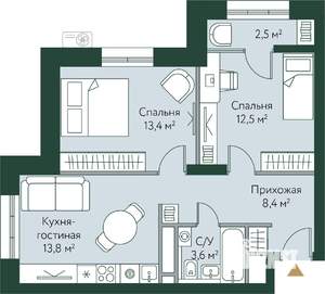 2-к квартира, вторичка, 54м2, 15/24 этаж