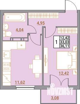 1-к квартира, вторичка, 36м2, 4/5 этаж