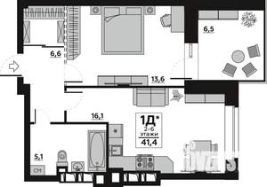1-к квартира, вторичка, 41м2, 2/7 этаж