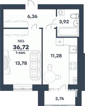 1-к квартира, строящийся дом, 37м2, 5/5 этаж
