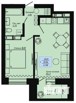 1-к квартира, вторичка, 42м2, 15/16 этаж