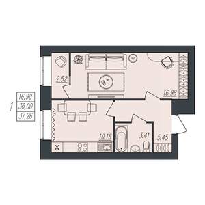 1-к квартира, вторичка, 37м2, 4/10 этаж