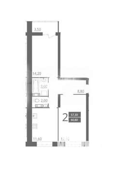 2-к квартира, вторичка, 61м2, 5/24 этаж