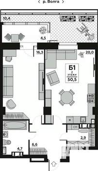 1-к квартира, вторичка, 51м2, 2/20 этаж