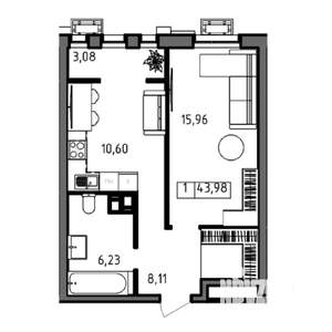1-к квартира, вторичка, 44м2, 10/23 этаж