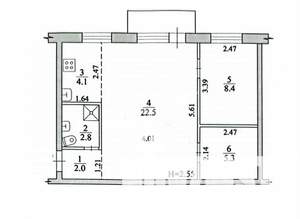 2-к квартира, вторичка, 45м2, 3/5 этаж