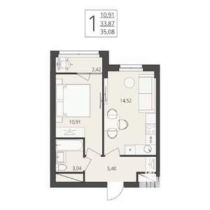 1-к квартира, вторичка, 35м2, 12/17 этаж