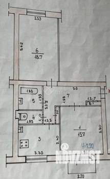 2-к квартира, вторичка, 55м2, 3/3 этаж