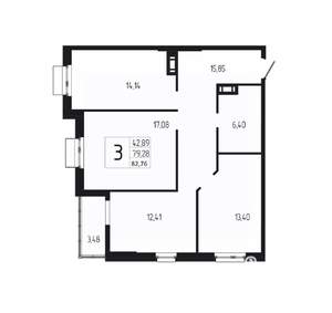 3-к квартира, вторичка, 83м2, 8/18 этаж