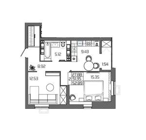2-к квартира, вторичка, 53м2, 23/24 этаж