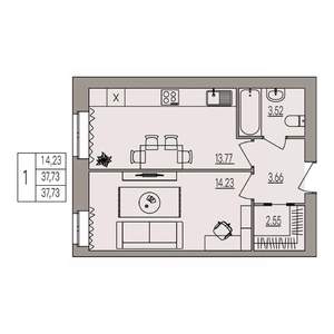 1-к квартира, вторичка, 38м2, 2/3 этаж