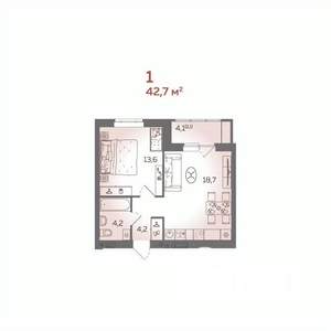 1-к квартира, вторичка, 43м2, 9/21 этаж