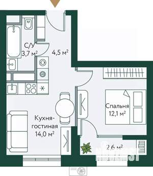 1-к квартира, вторичка, 37м2, 4/24 этаж