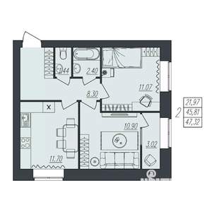 2-к квартира, вторичка, 47м2, 8/10 этаж