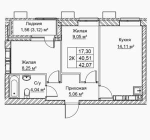 2-к квартира, вторичка, 42м2, 15/21 этаж