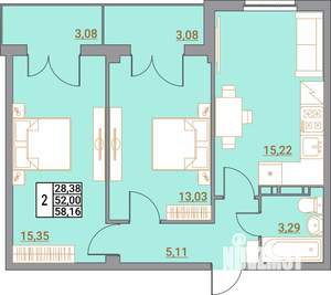 2-к квартира, вторичка, 58м2, 4/5 этаж